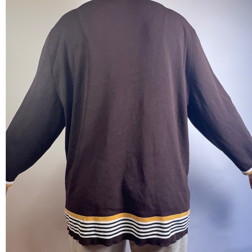 Dressbarn Woman Brown Yellow Striped Zip Front Cardigan Sweater‎ Plus Size 22/24 - Picture 5 of 12